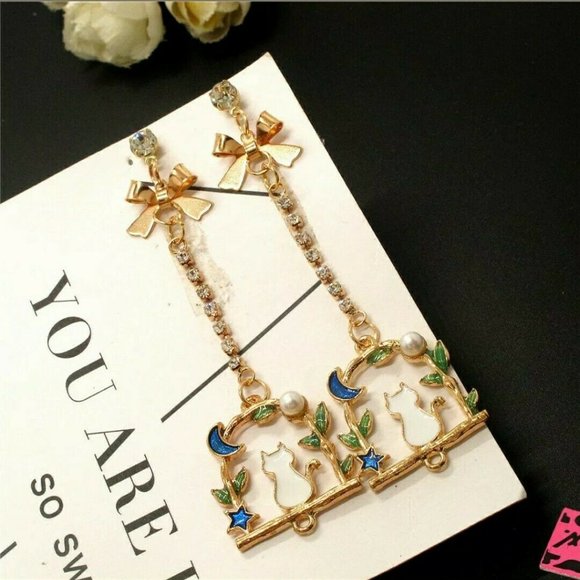 Betsey Johnson Cute Cat Moon Star Earrings - Picture 2 of 4